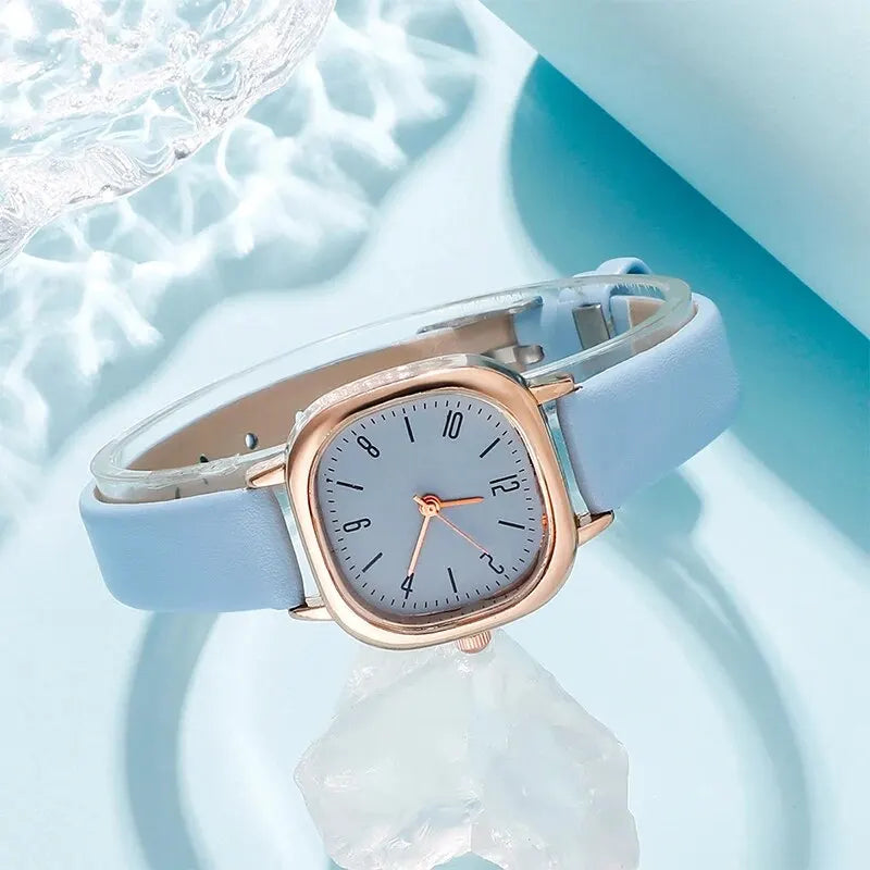 5pcs Set Watches For Women Leather Band Ladies Watch Simple Casual Women's Analog WristWatch Bracelet Gift Montre Femme