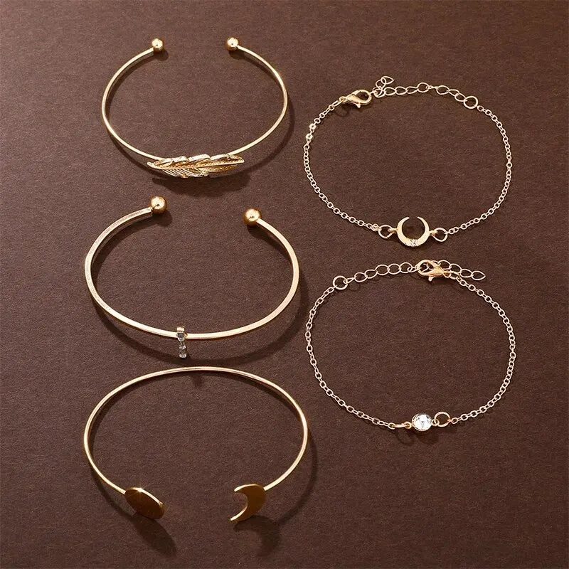 Rose Gold Quartz Watch With Bracelet For Women Casual Fashion Round Simple Watch Dainty Wheat Bracelets Set Montre Femme