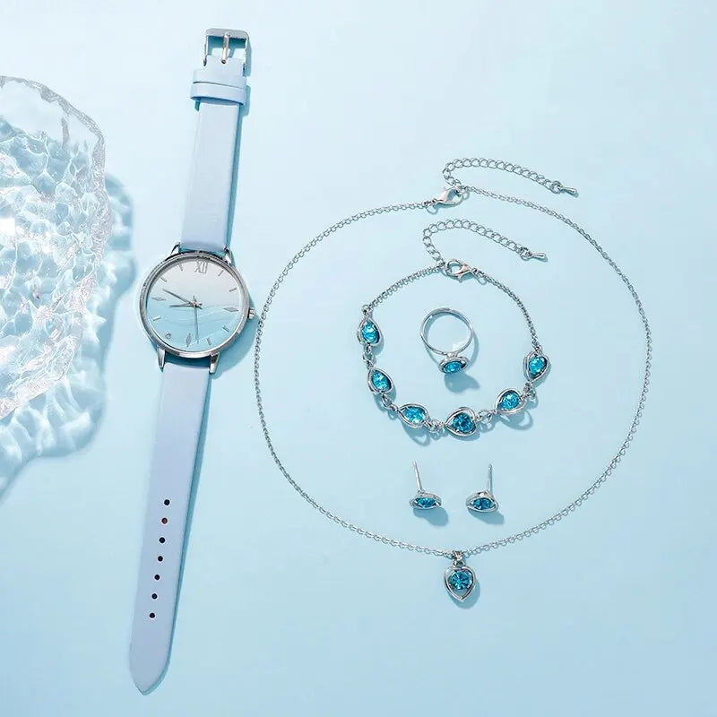 Willow 6-Piece Blue Crystal Watch & Jewellery Set – product image 6
