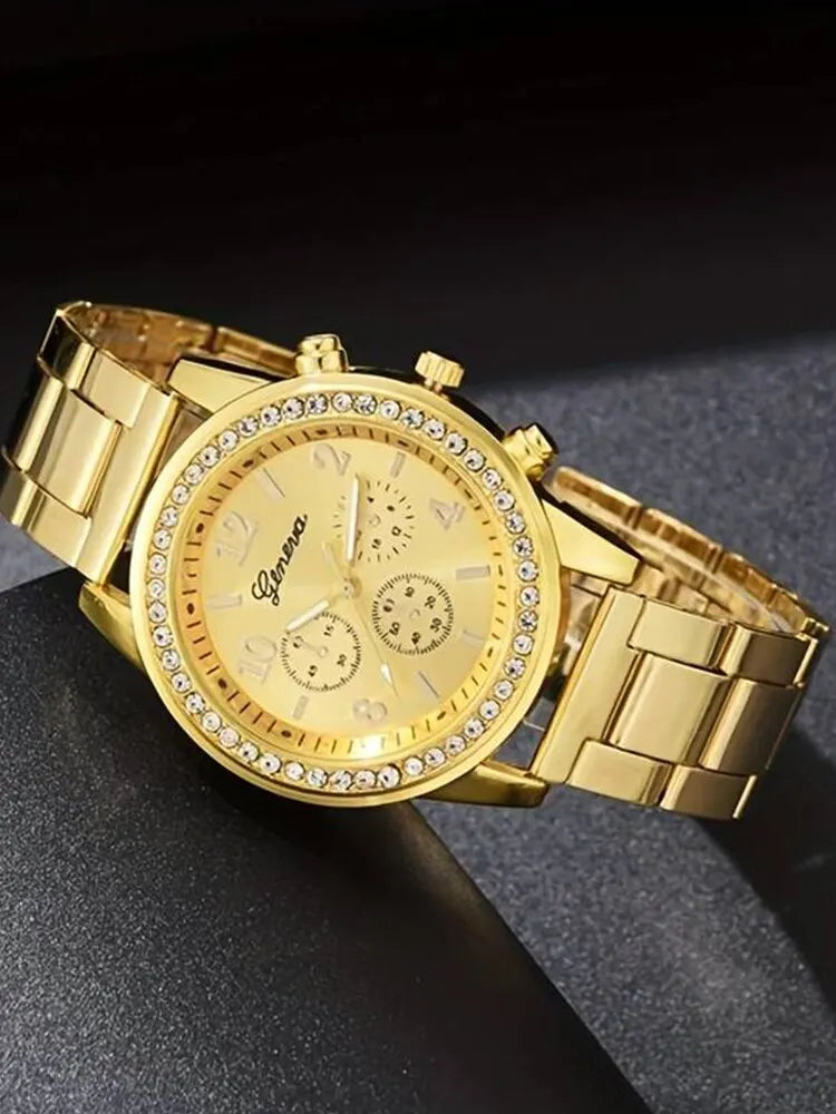 Rosa 6-Piece Gold Crystal Watch & Jewellery Set – product image 4