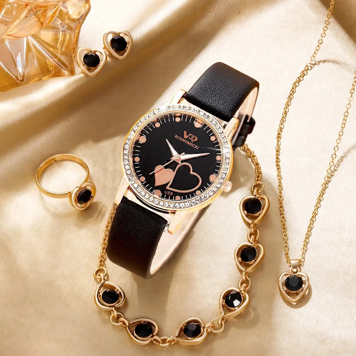 Thea 6-Piece Crystal Leather Watch & Jewellery Set – product image 10
