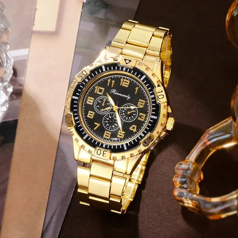 Golden Luxury Watch Women Ring Necklace Earring Rhinestone Fashion Wristwatch Casual Ladies Bracelet Watches Jewelry Set