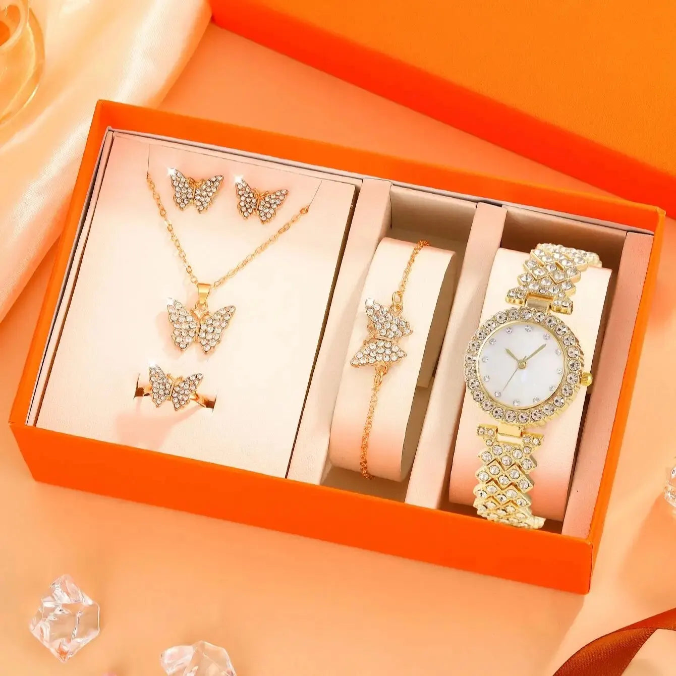 Wren 6-Piece Butterfly Roman Dial Watch & Jewellery Set – product image 3