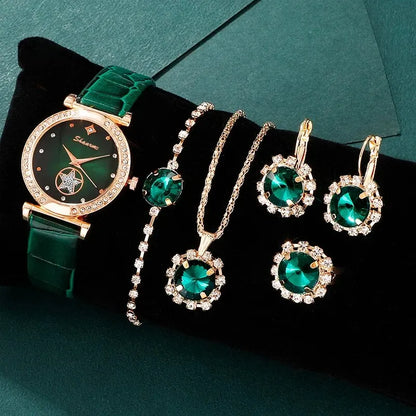 Malia 6-Piece Green Crystal Watch & Jewellery Set – product image 2