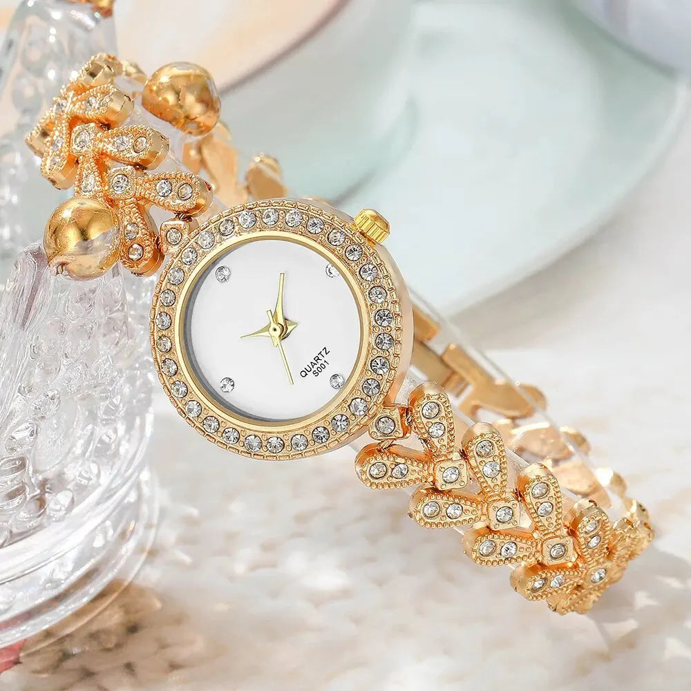 5PCS Set Women Luxury Casual Fashion Quartz Watch Necklace Earring Ring Wristwatches Dress Clock Set Montre Femme