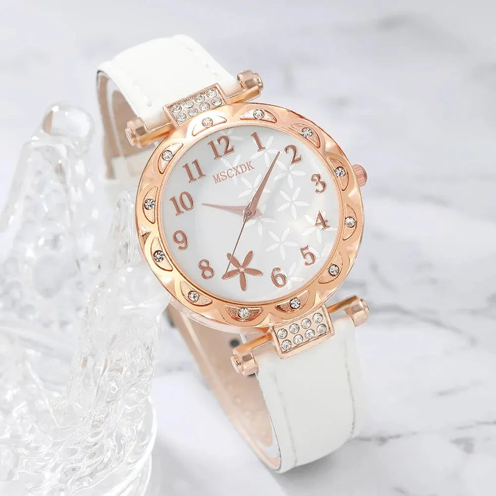 10pcs Women's Watch Set Fashion Casual Round WOMEN'S Quartz Watch Fashion Hairpin Earrings Necklace Ring Watch Set