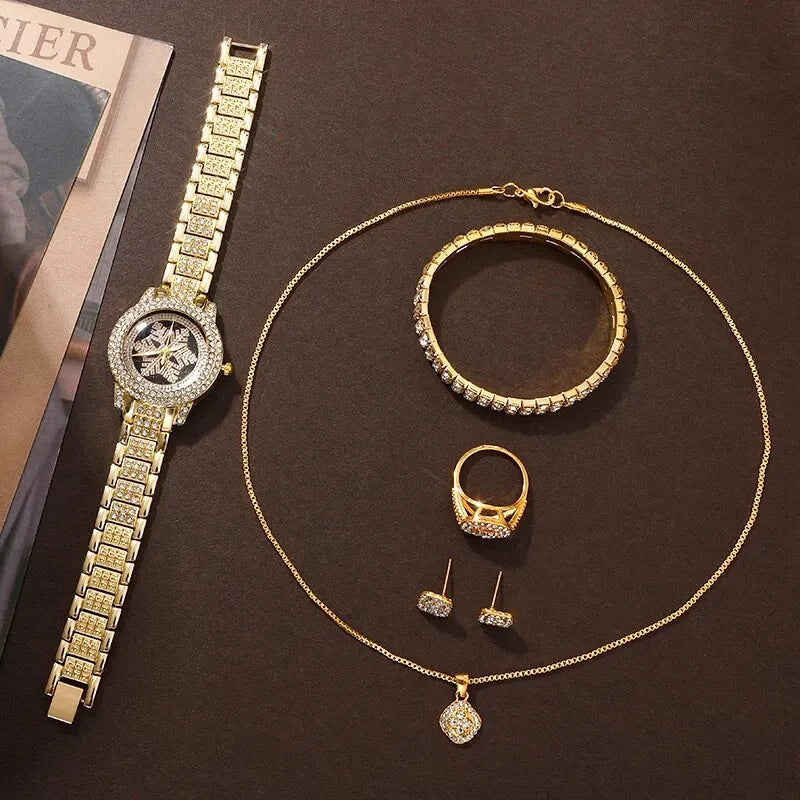 Serena Gold Crystal Watch & Jewellery Set – product image 6