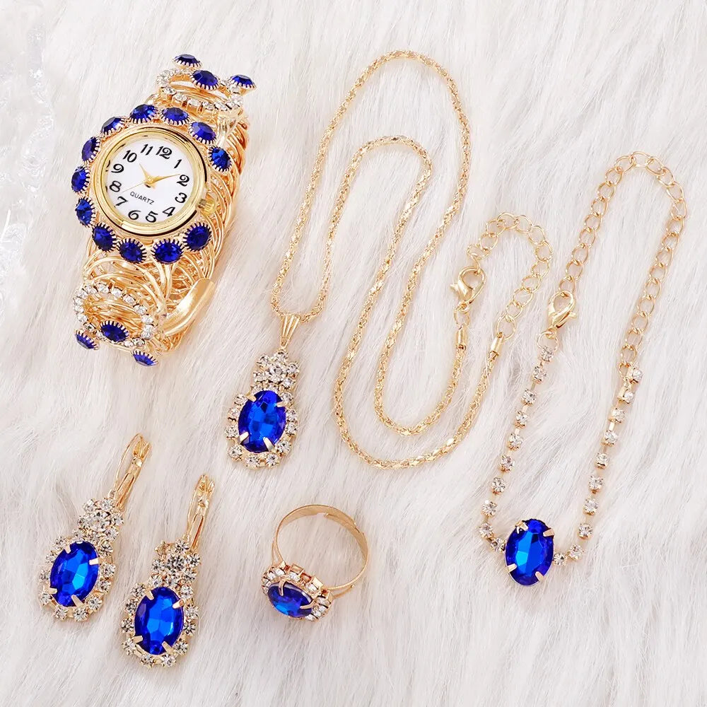 Gia 6-Piece Blue Magnetic Watch & Jewellery Set – product image 2