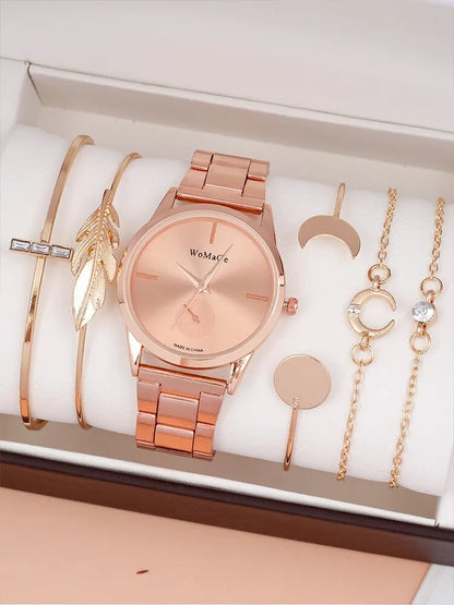 Petra 6-Piece Steel Round Watch & Jewellery Set – product image 2