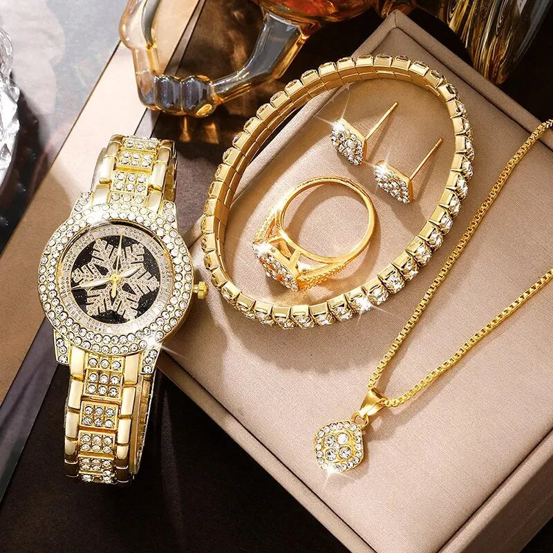 Serena Gold Crystal Watch & Jewellery Set – product image 2
