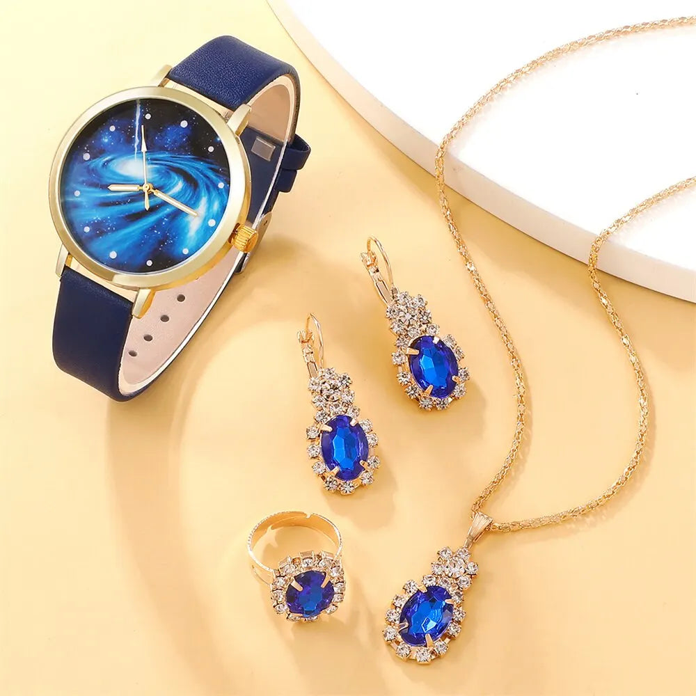 Cassia 5-Piece Blue Starry Sky Watch & Jewellery Set – product image 2