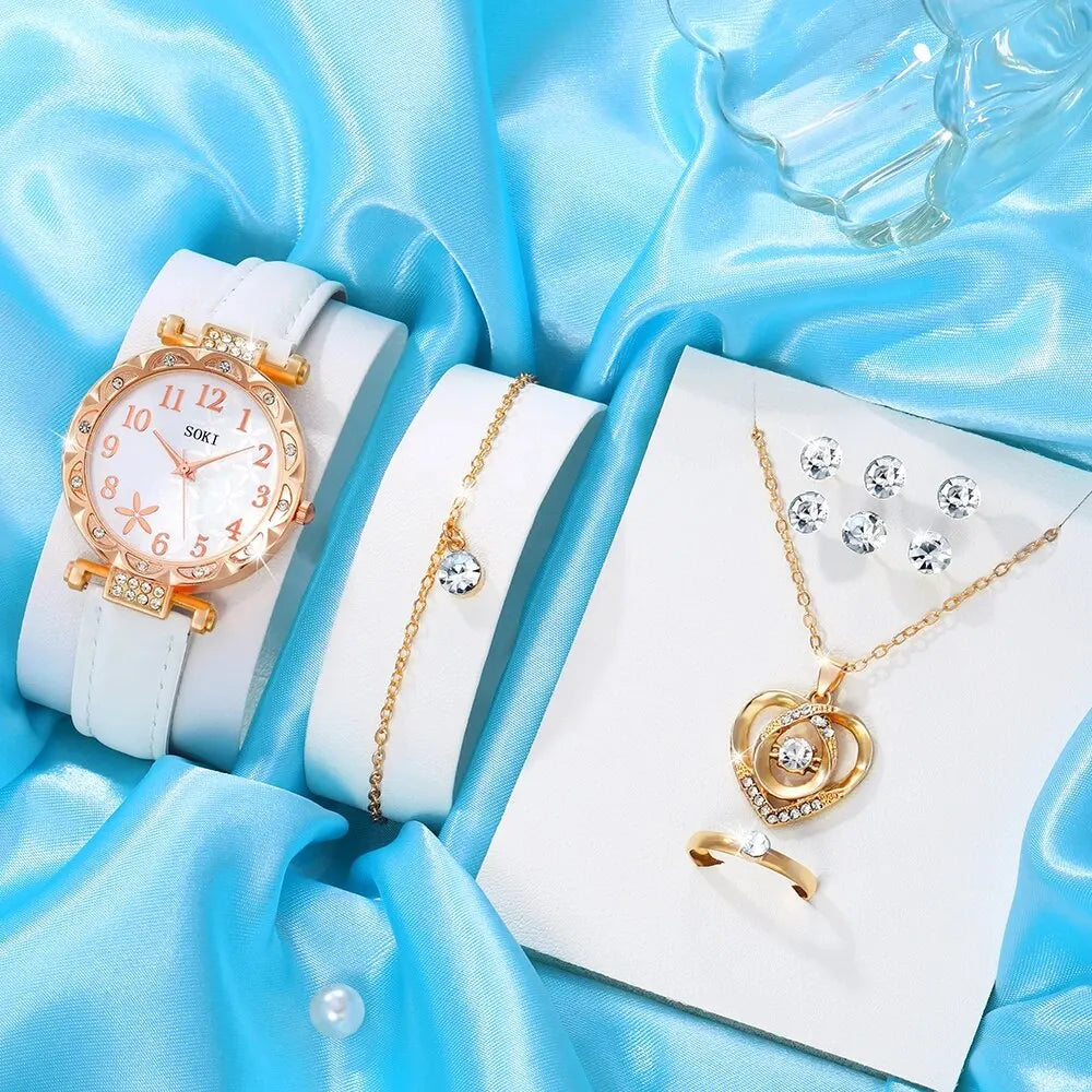 Marina 10-Piece Leather Watch & Jewellery Set – product image 3