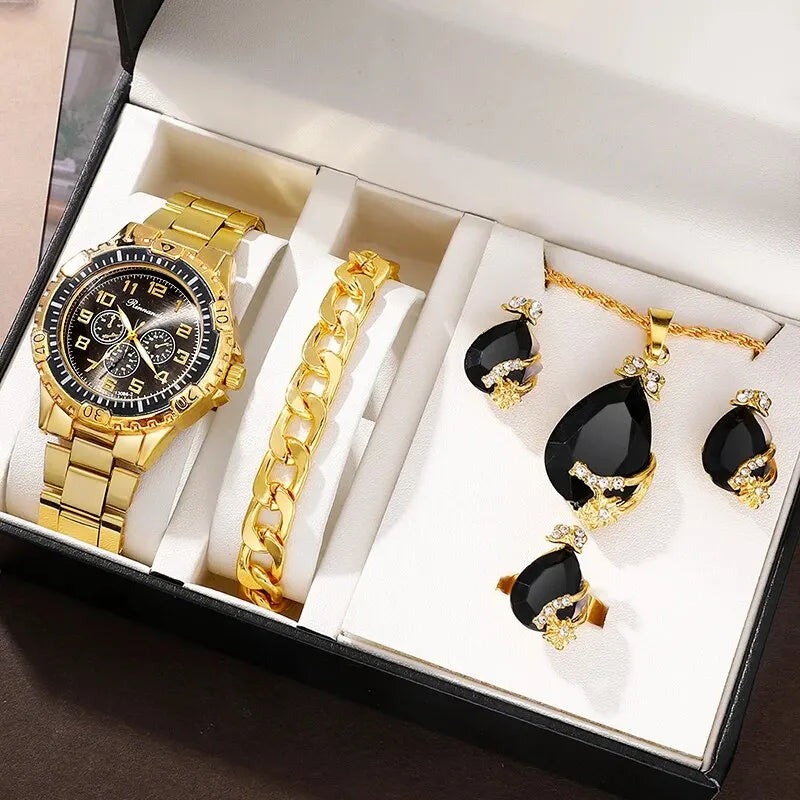Brielle Gold Crystal Watch & Jewellery Set – product image 2