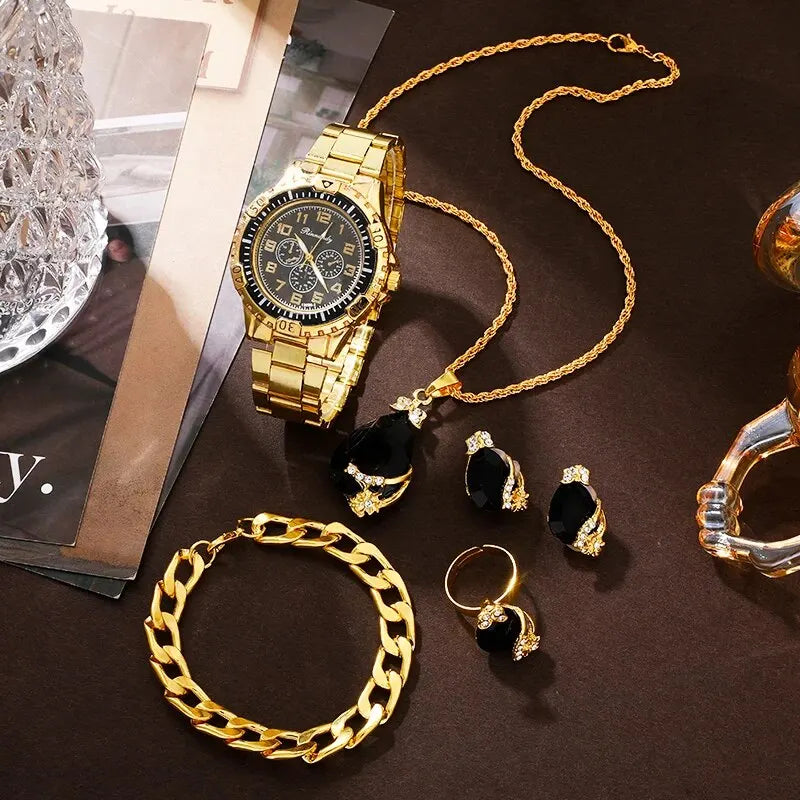 Brielle Gold Crystal Watch & Jewellery Set – product image 3