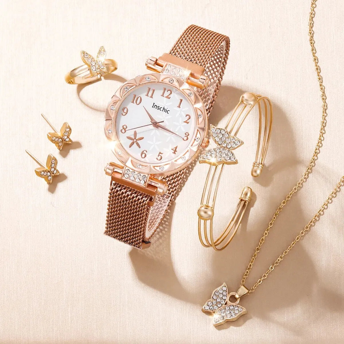 Sabine 6-Piece Butterfly Crystal Watch & Jewellery Set – product image 1