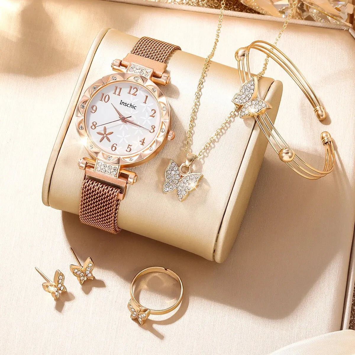 Sabine 6-Piece Butterfly Crystal Watch & Jewellery Set – product image 2
