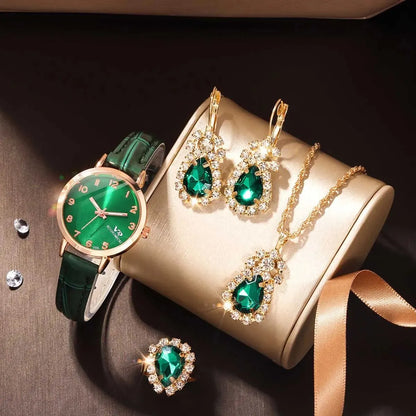 Thea 6-Piece Crystal Leather Watch & Jewellery Set – product image 9