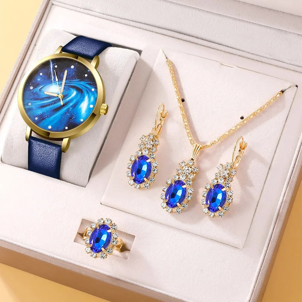 Cassia 5-Piece Blue Starry Sky Watch & Jewellery Set – product image 1