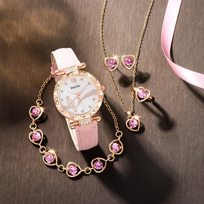 Thea 6-Piece Crystal Leather Watch & Jewellery Set – product image 8