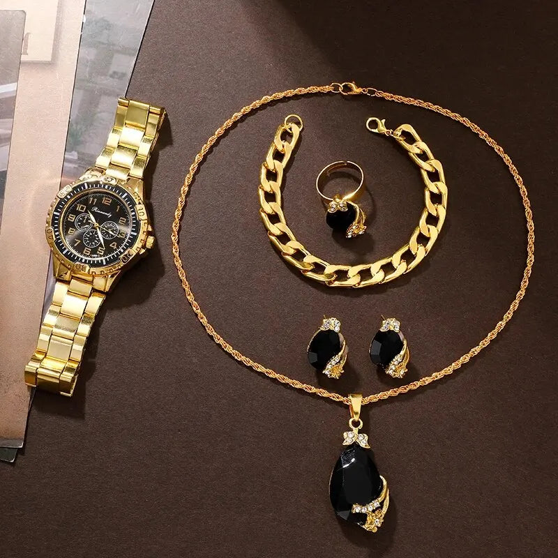 Brielle Gold Crystal Watch & Jewellery Set – product image 4