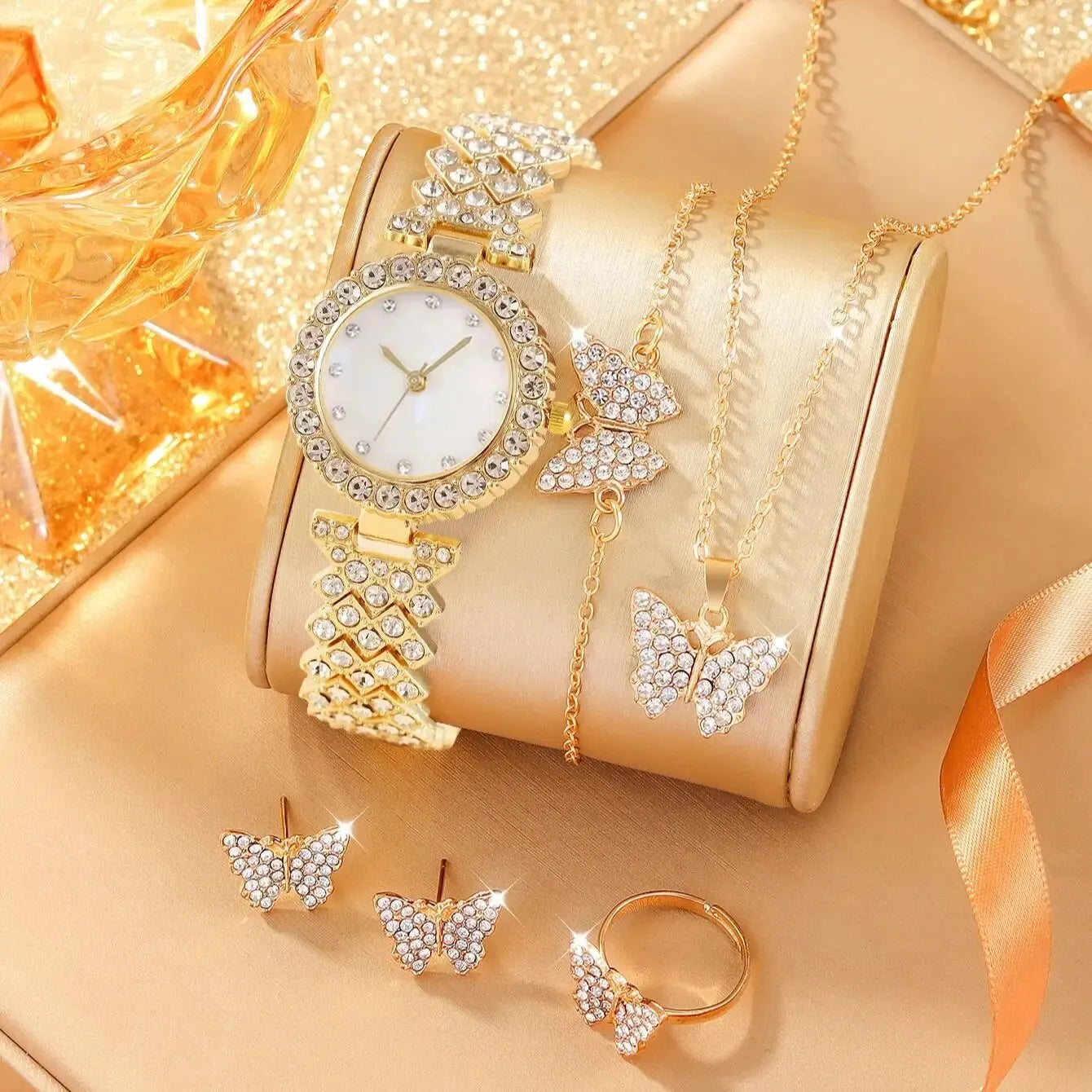 Wren 6-Piece Butterfly Roman Dial Watch & Jewellery Set – product image 1