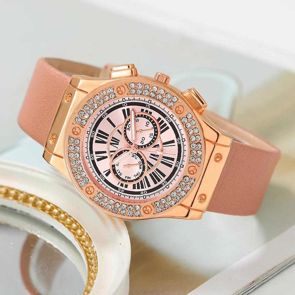 Yara 3-Piece Leather Heart Watch & Accessory Set – product image 3