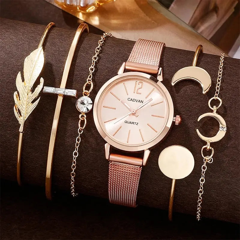 Rhea Rose Gold Round Watch & Bracelet Set – product image 1