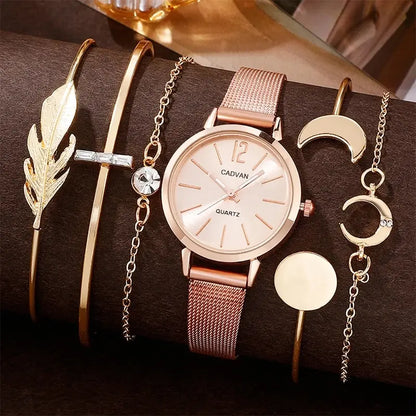 Rhea Rose Gold Round Watch & Bracelet Set – product image 1