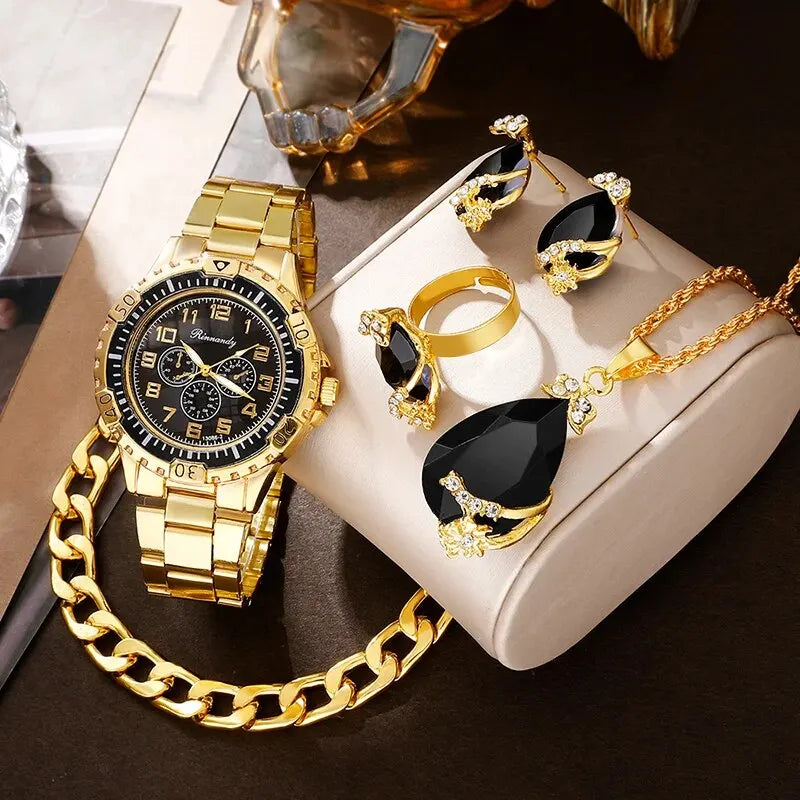 Brielle Gold Crystal Watch & Jewellery Set – product image 1