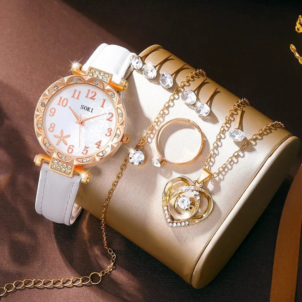 Marina 10-Piece Leather Watch & Jewellery Set – product image 2