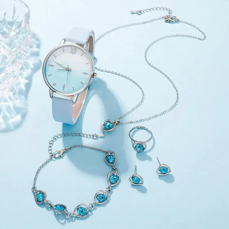 Willow 6-Piece Blue Crystal Watch & Jewellery Set – product image 2