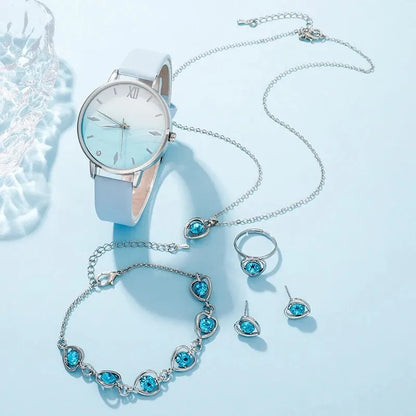 Willow 6-Piece Blue Crystal Watch & Jewellery Set – product image 2