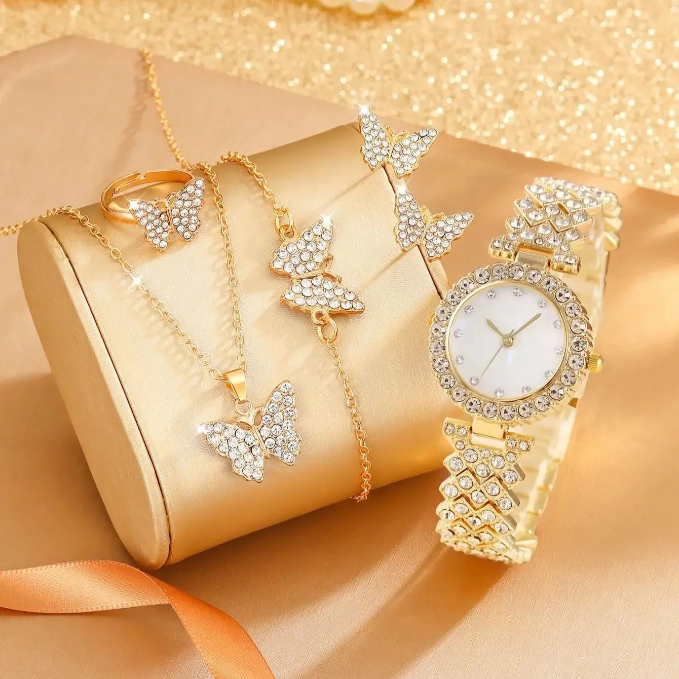 Wren 6-Piece Butterfly Roman Dial Watch & Jewellery Set – product image 2